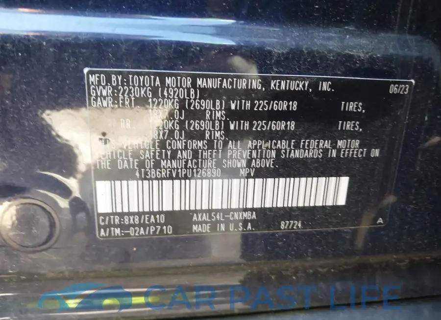 4T3B6RFV1PU126890# 9
