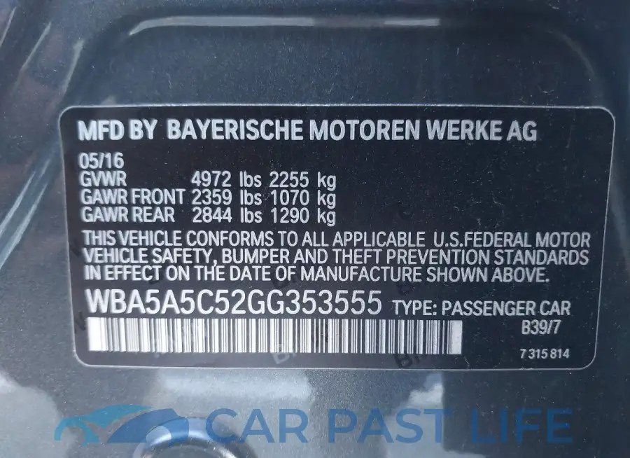 WBA5A5C52GG353555# 9