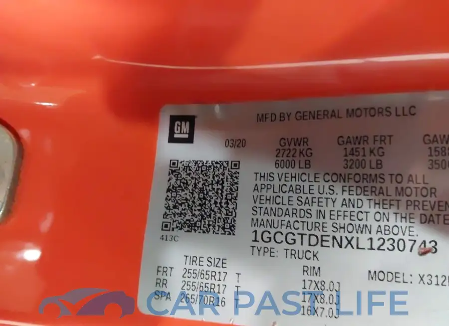 1GCGTDENXL1230743# 9