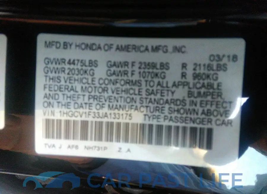 1HGCV1F33JA133175# 9