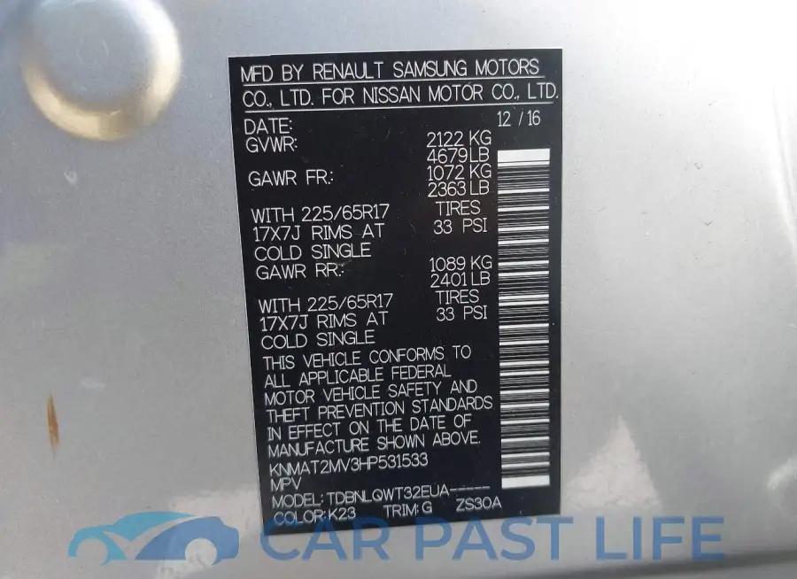 KNMAT2MV3HP531533# 9