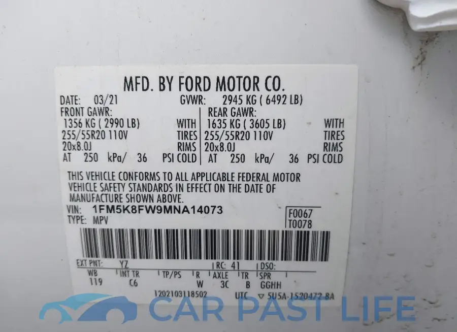 1FM5K8FW9MNA14073# 9