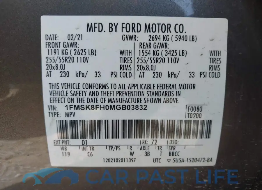 1FMSK8FH0MGB03832# 9