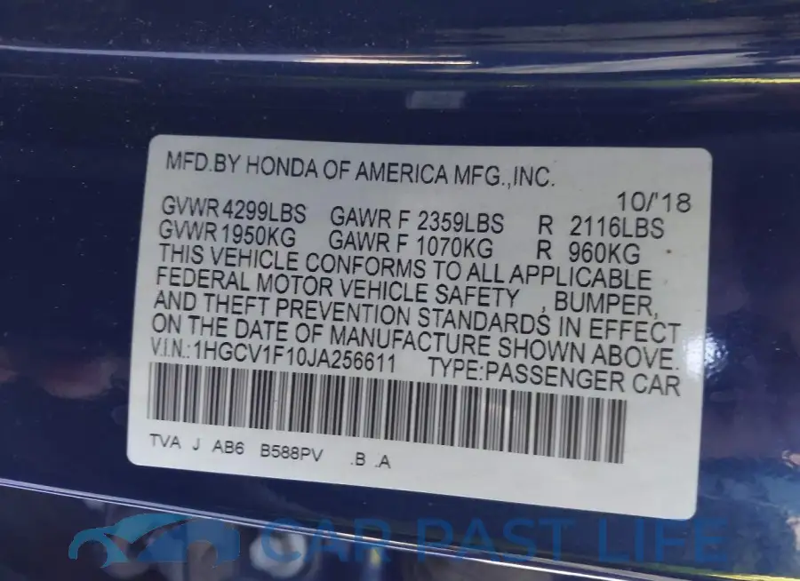 1HGCV1F10JA256611# 9
