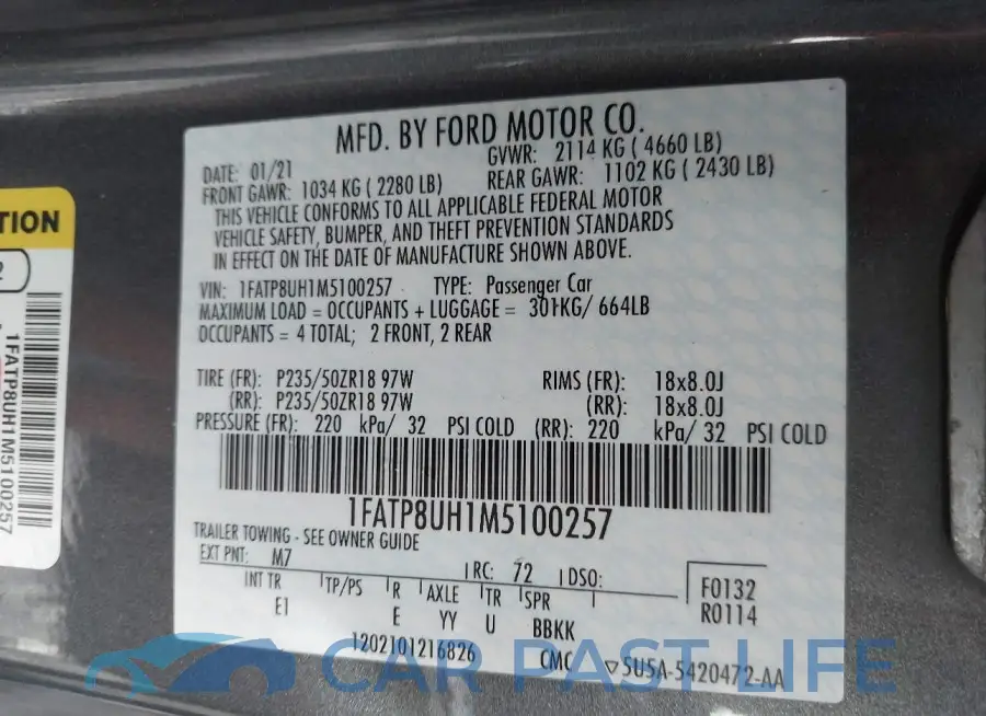 1FATP8UH1M5100257# 9