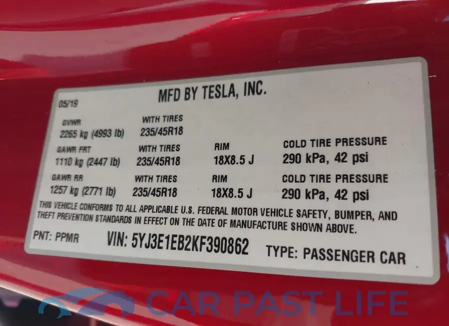 5YJ3E1EB2KF390862# 9