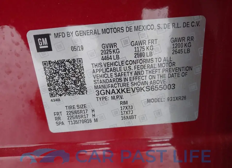 3GNAXKEV9KS655003# 9