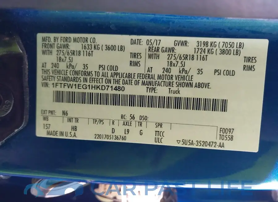 1FTFW1EG1HKD71480# 9