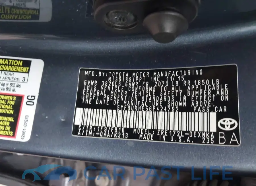 5YFBURHE5GP424792# 9
