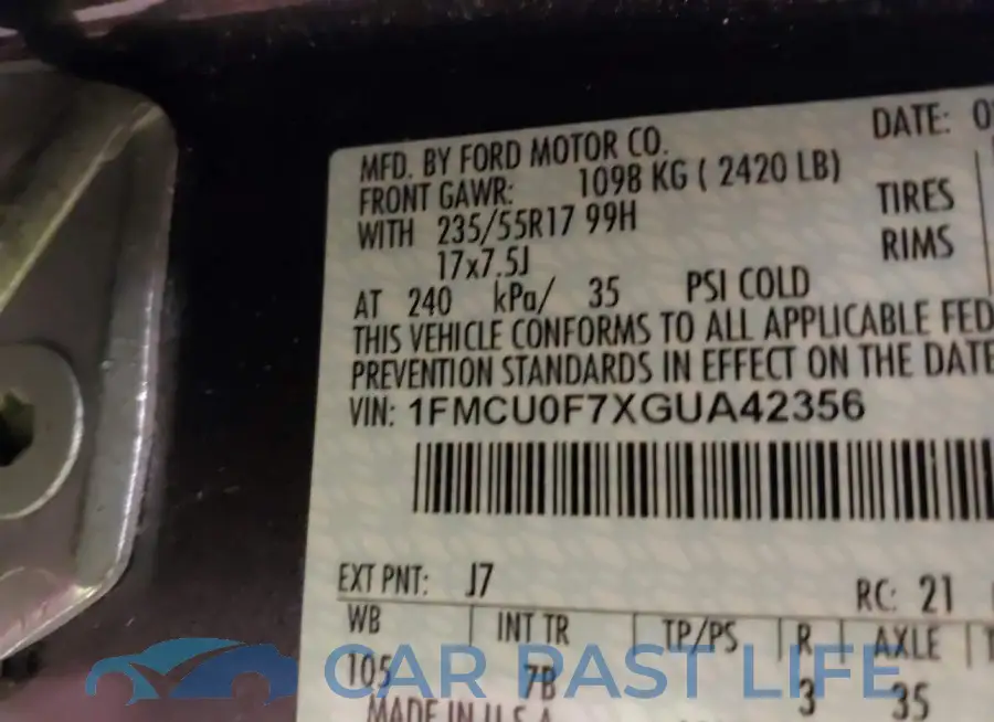 1FMCU0F7XGUA42356# 9