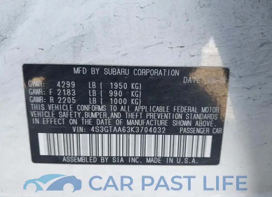 4S3GTAA63K3704032# 9
