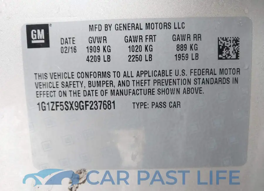 1G1ZF5SX9GF237681# 9