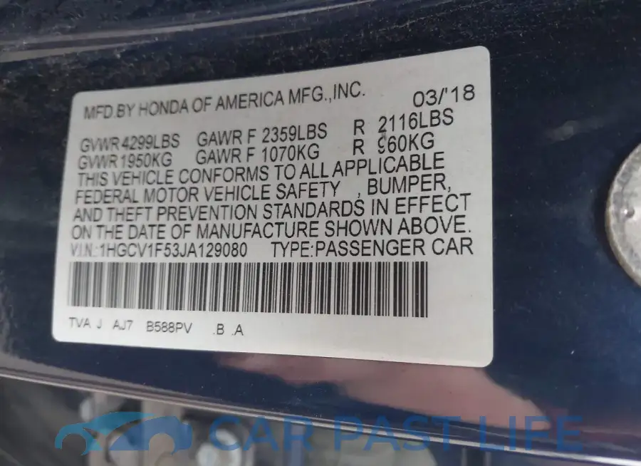 1HGCV1F53JA129080# 9