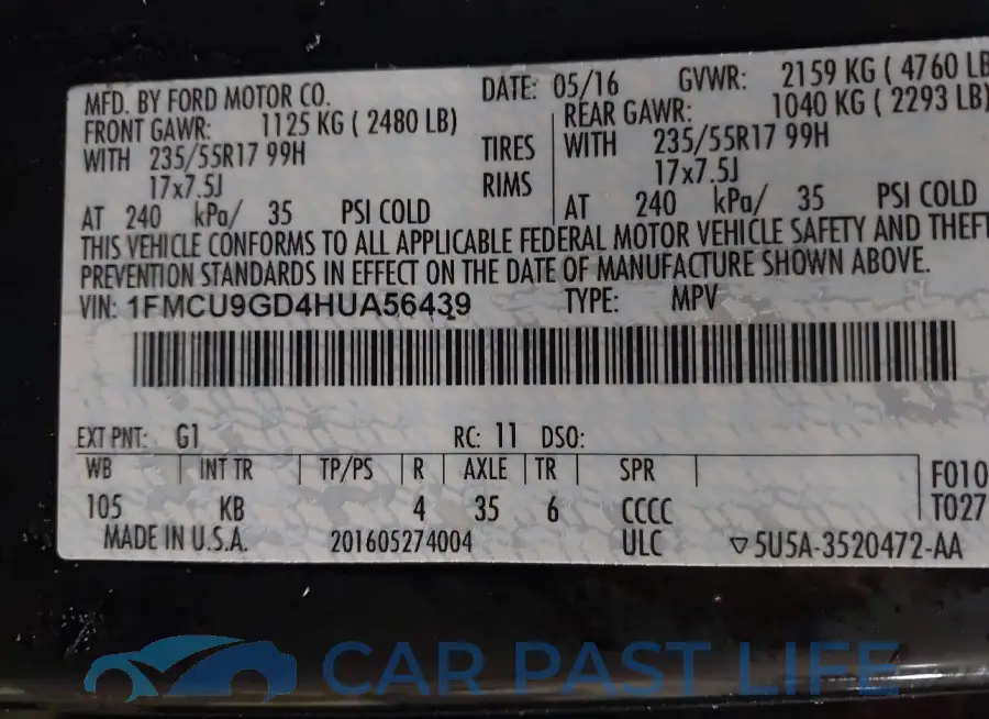 1FMCU9GD4HUA56439# 9