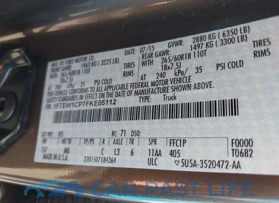 1FTEW1CP7FKE05112# 9