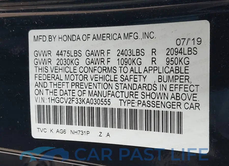 1HGCV2F33KA030555# 9