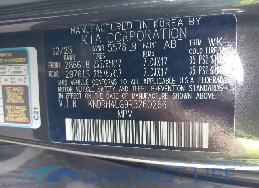 KNDRH4LG9R5260266# 9