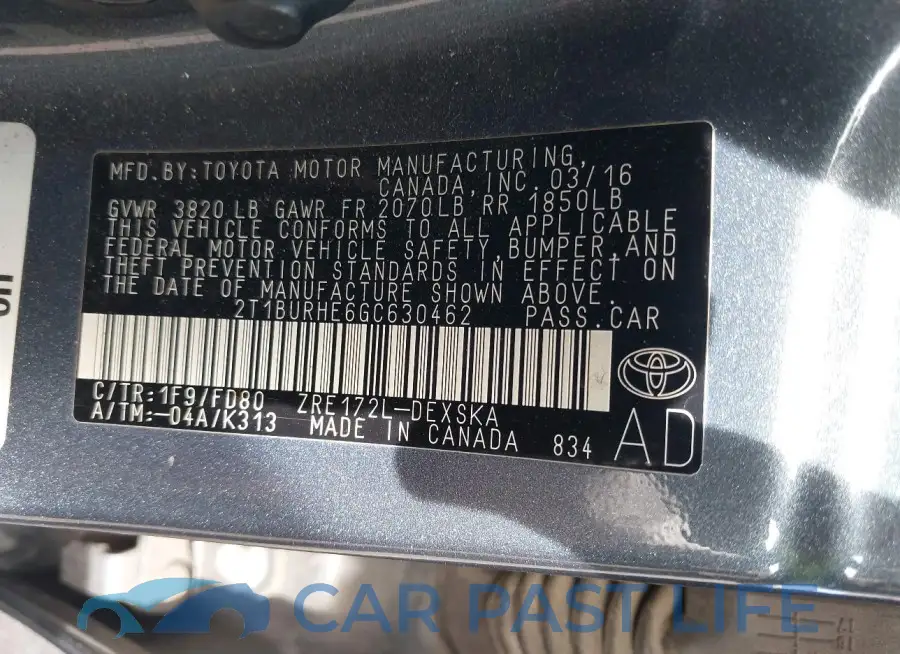 2T1BURHE6GC630462# 9