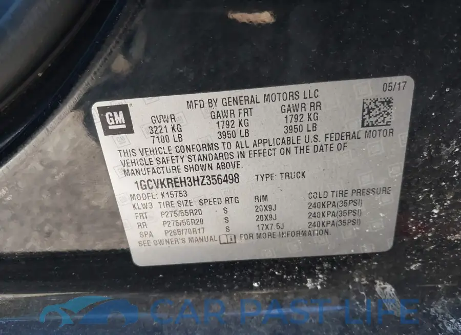 1GCVKREH3HZ356498# 9