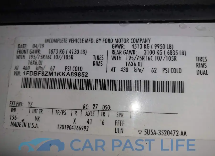 1FDBF8ZM1KKA89852# 9