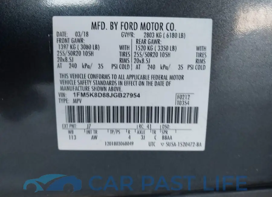 1FM5K8D88JGB27954# 9