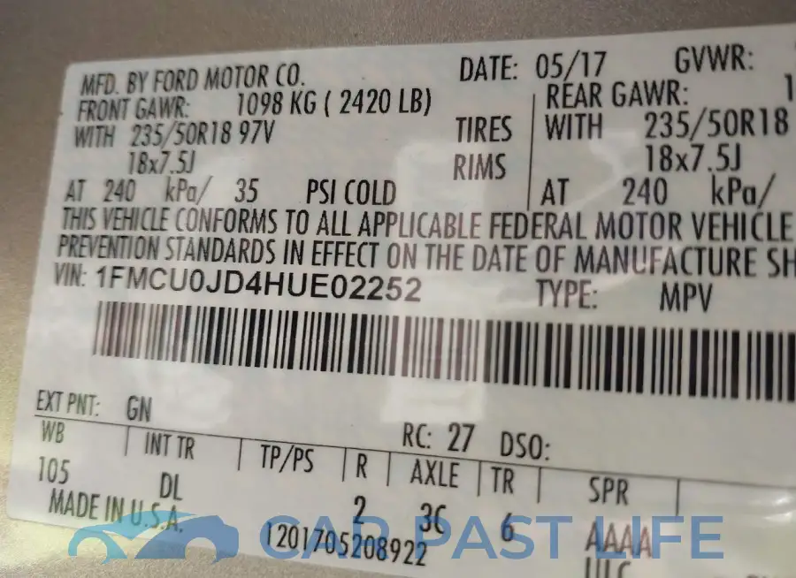 1FMCU0JD4HUE02252# 9
