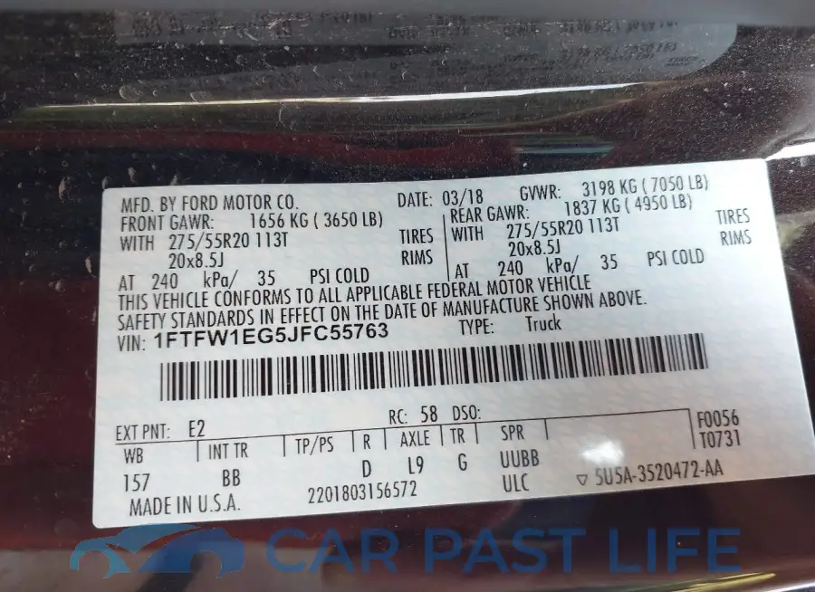1FTFW1EG5JFC55763# 9