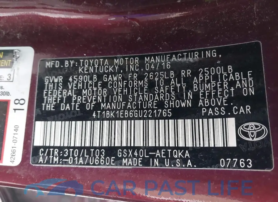 4T1BK1EB6GU221765# 9