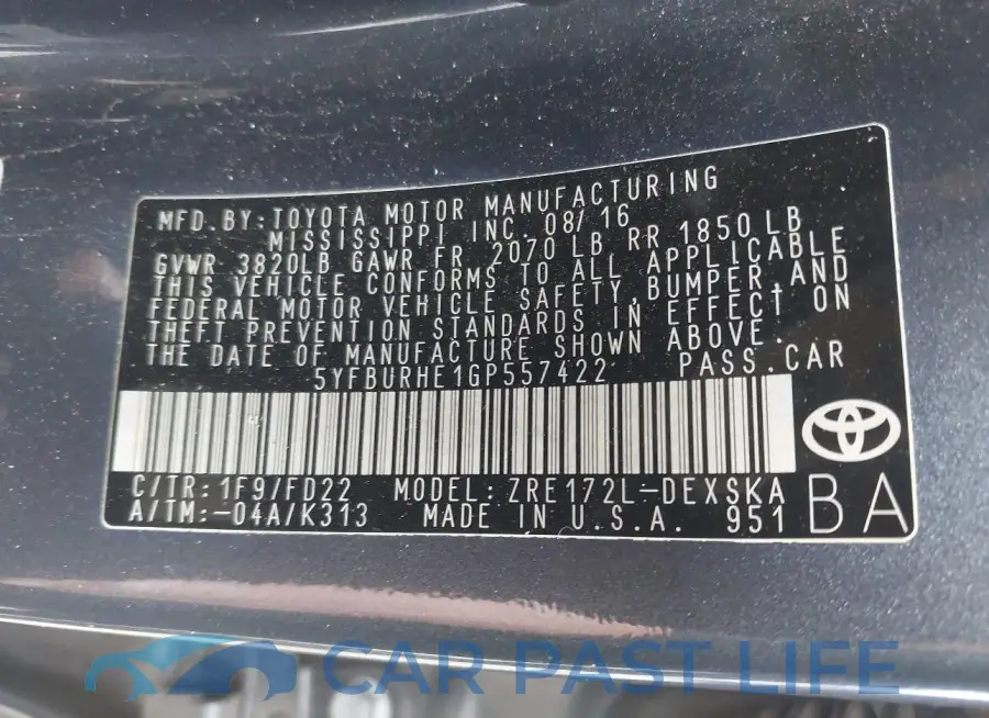 5YFBURHE1GP557422# 9