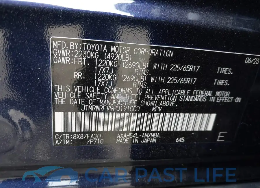 JTMRWRFV9PD191000# 9