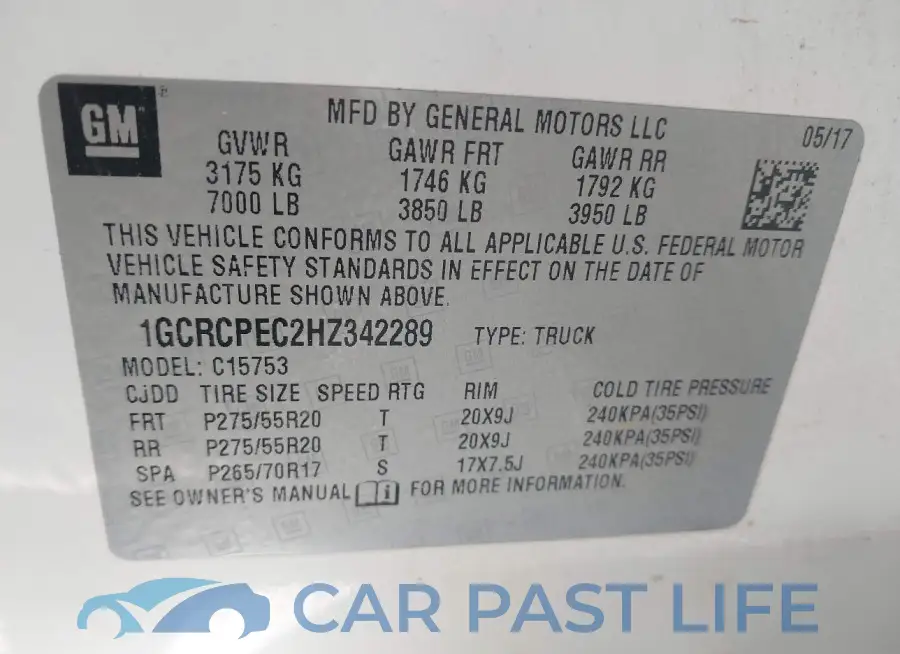 1GCRCPEC2HZ342289# 9