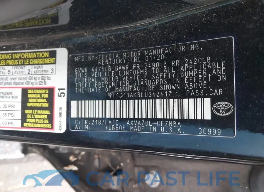 4T1C11AK8LU342417# 9