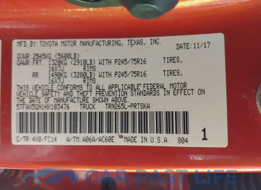 5TFAX5GN1HX103476# 9