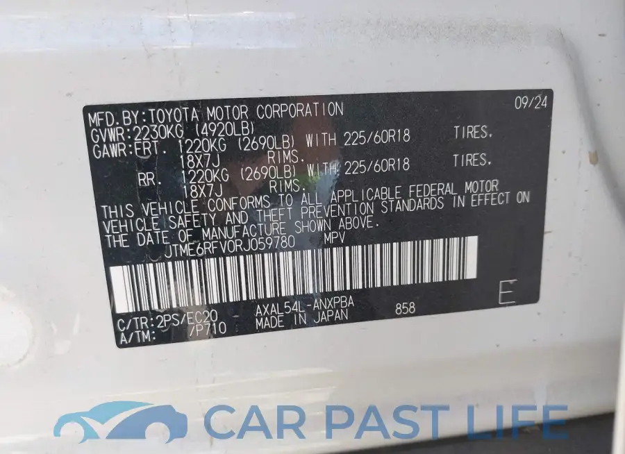 JTME6RFV0RJ059780# 9