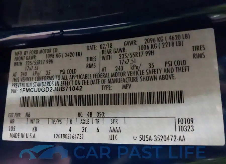 1FMCU0GD2JUB71042# 9