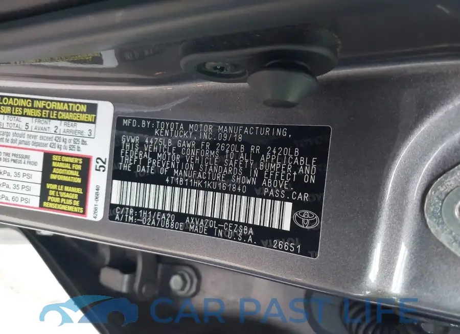 4T1B11HK1KU161840# 9