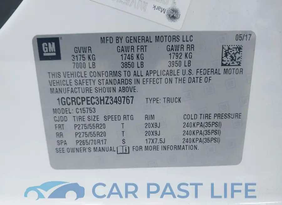 1GCRCPEC3HZ349767# 9