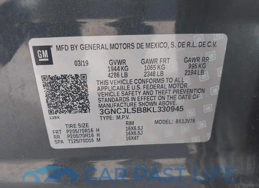 3GNCJLSB8KL330945# 9