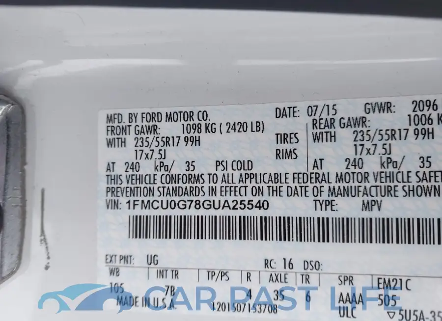 1FMCU0G78GUA25540# 9