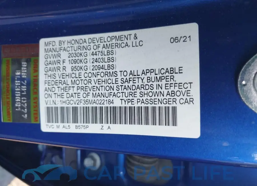 1HGCV2F35MA022184# 9