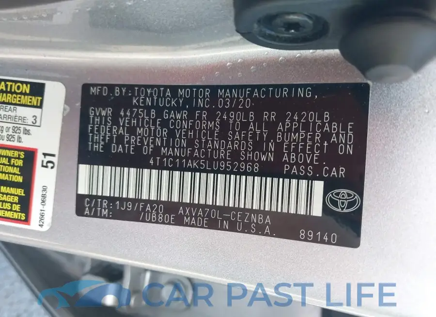 4T1C11AK5LU952968# 9