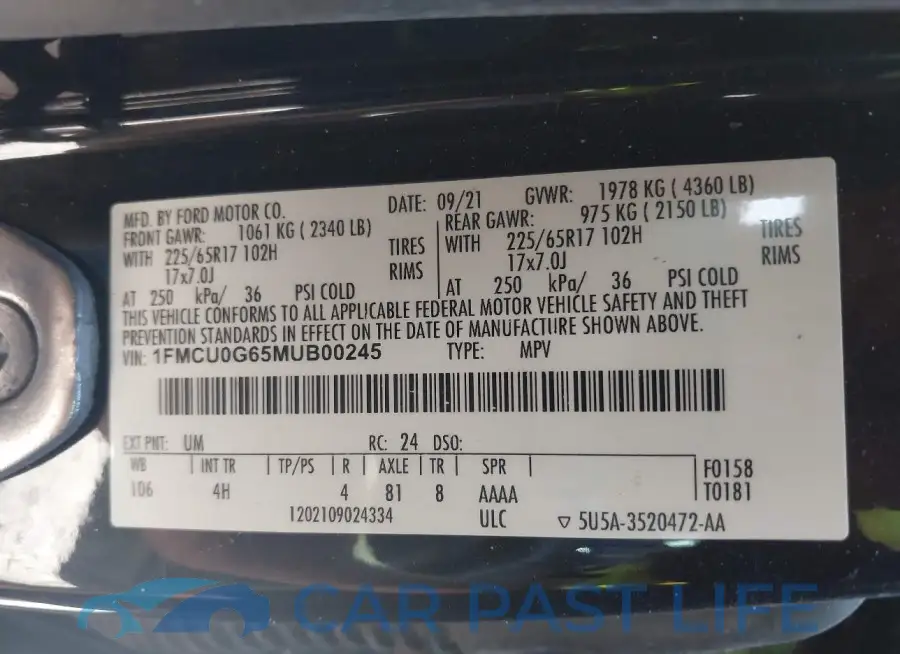 1FMCU0G65MUB00245# 9