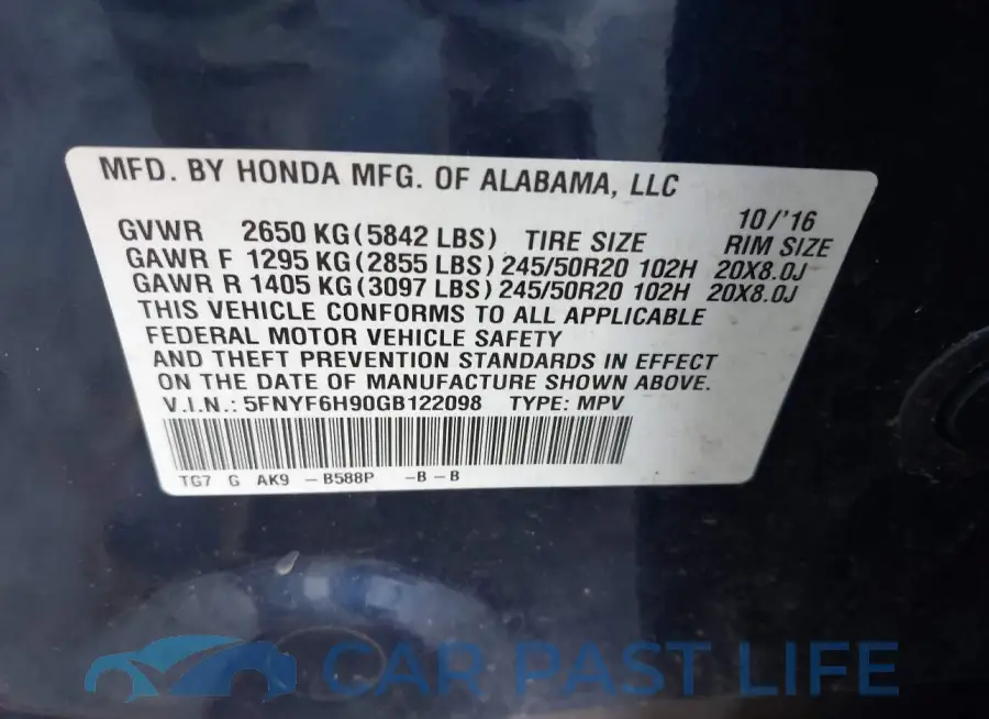 5FNYF6H90GB122098# 9