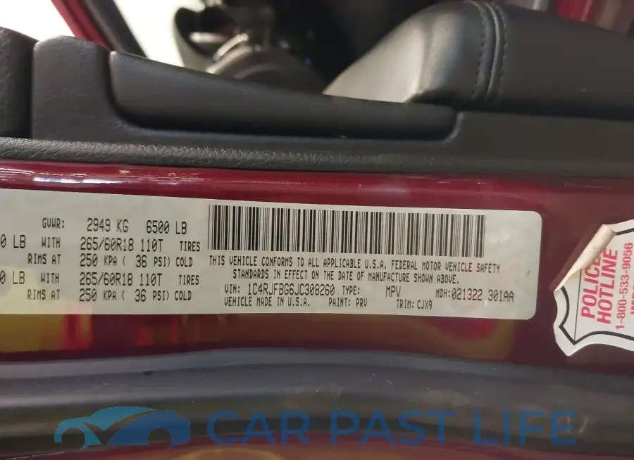 1C4RJFBG6JC308260# 9
