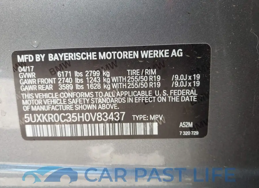 5UXKR0C35H0V83437# 9