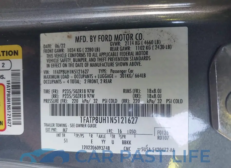 1FATP8UH1N5121627# 9