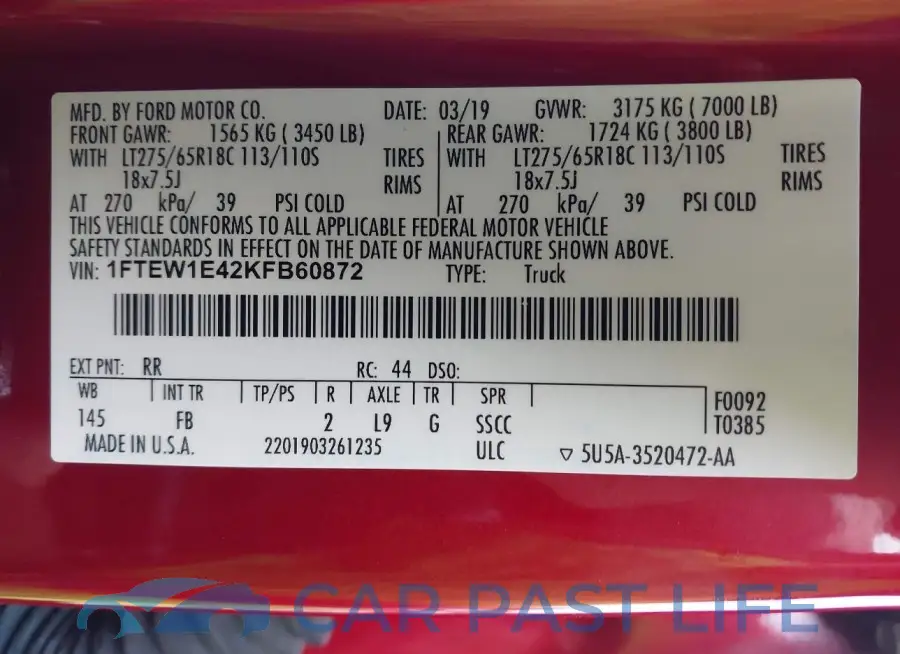 1FTEW1E42KFB60872# 9