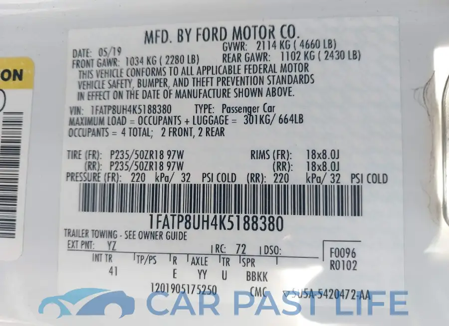 1FATP8UH4K5188380# 9