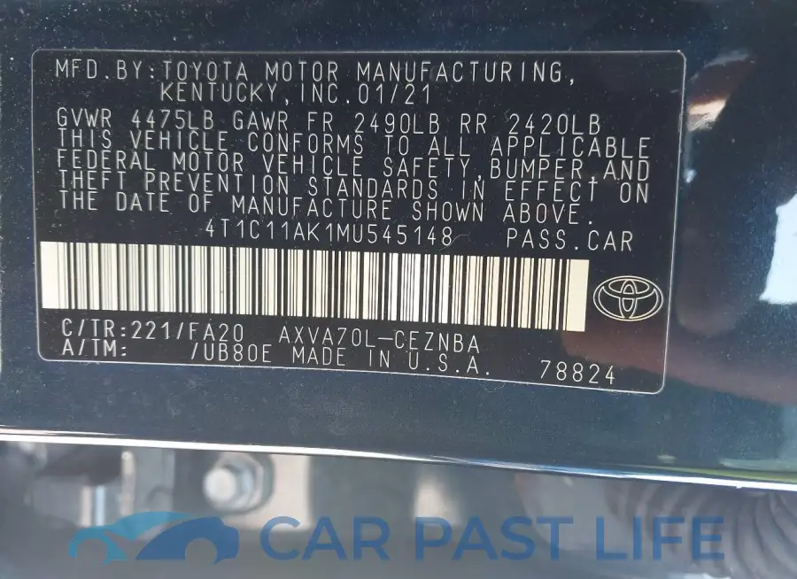4T1C11AK1MU545148# 9