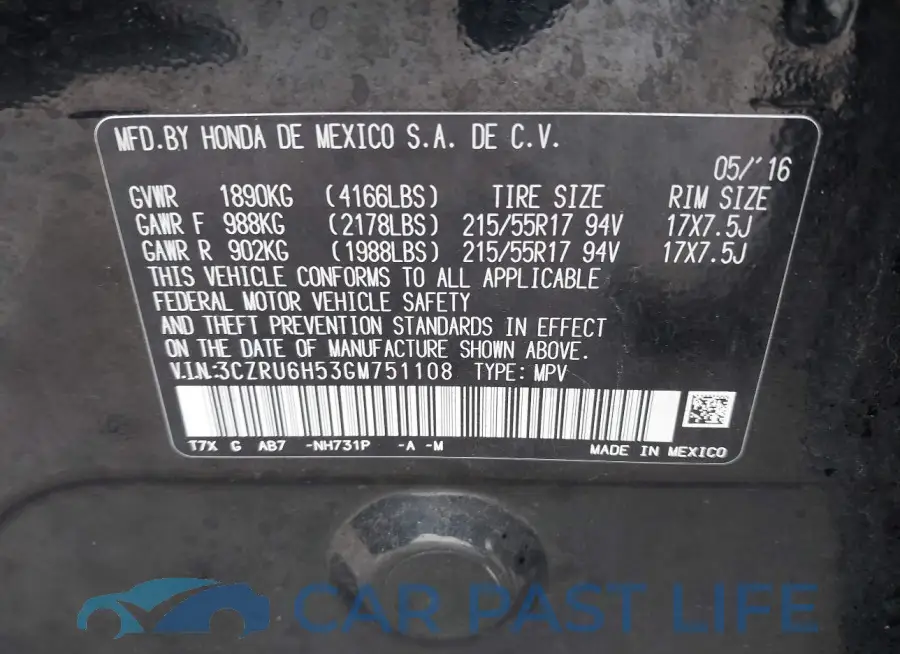3CZRU6H53GM751108# 9